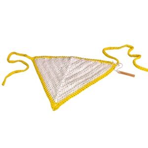 Crochet Bandana Hair Scarf Headband / White with Yellow Trim